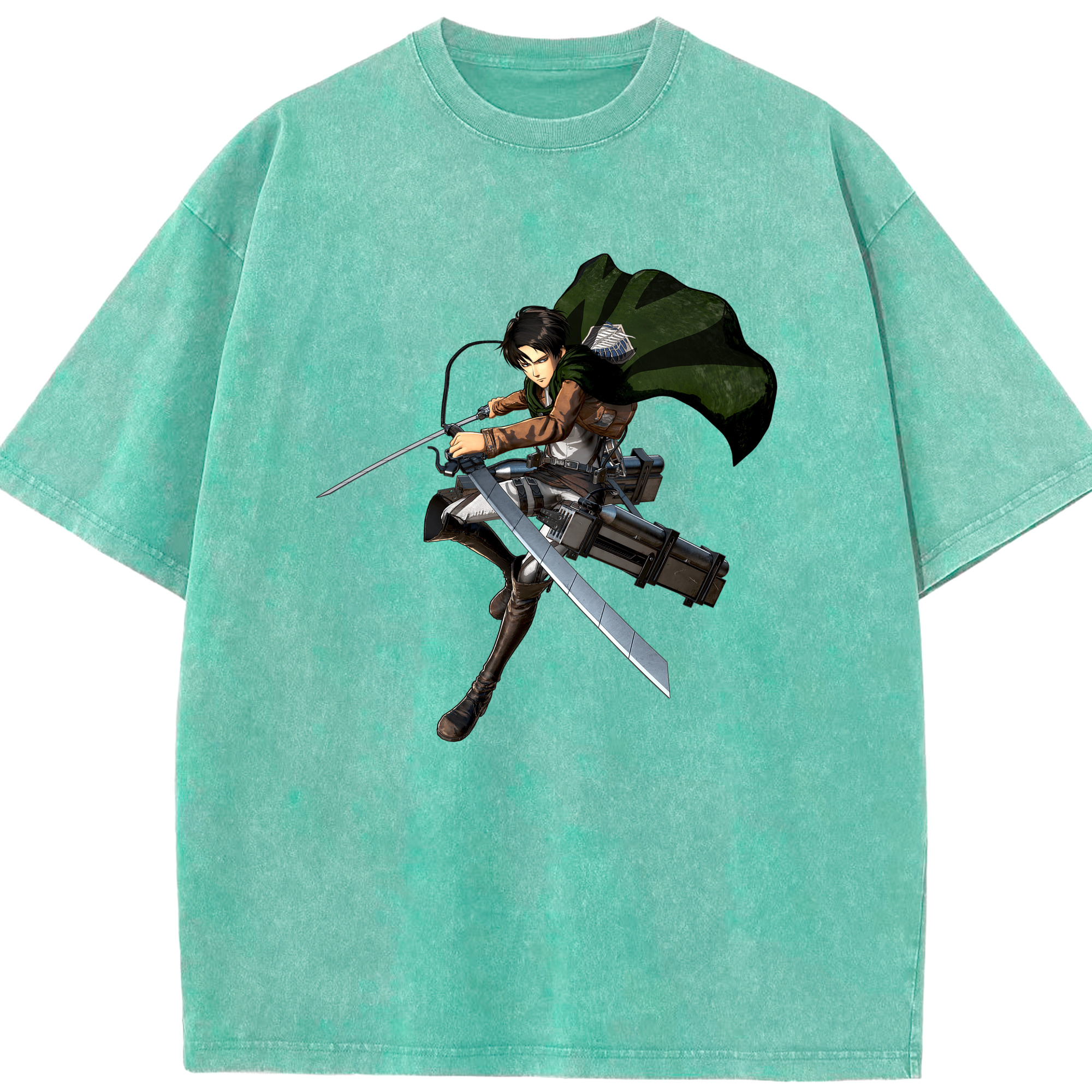 （画像用） 進撃の巨人 リヴァイ·アッカーマン Attack on Titan Levi Ackerman 綿100% ヴィンテージ風 半袖Tシャツ（フロントプリント）